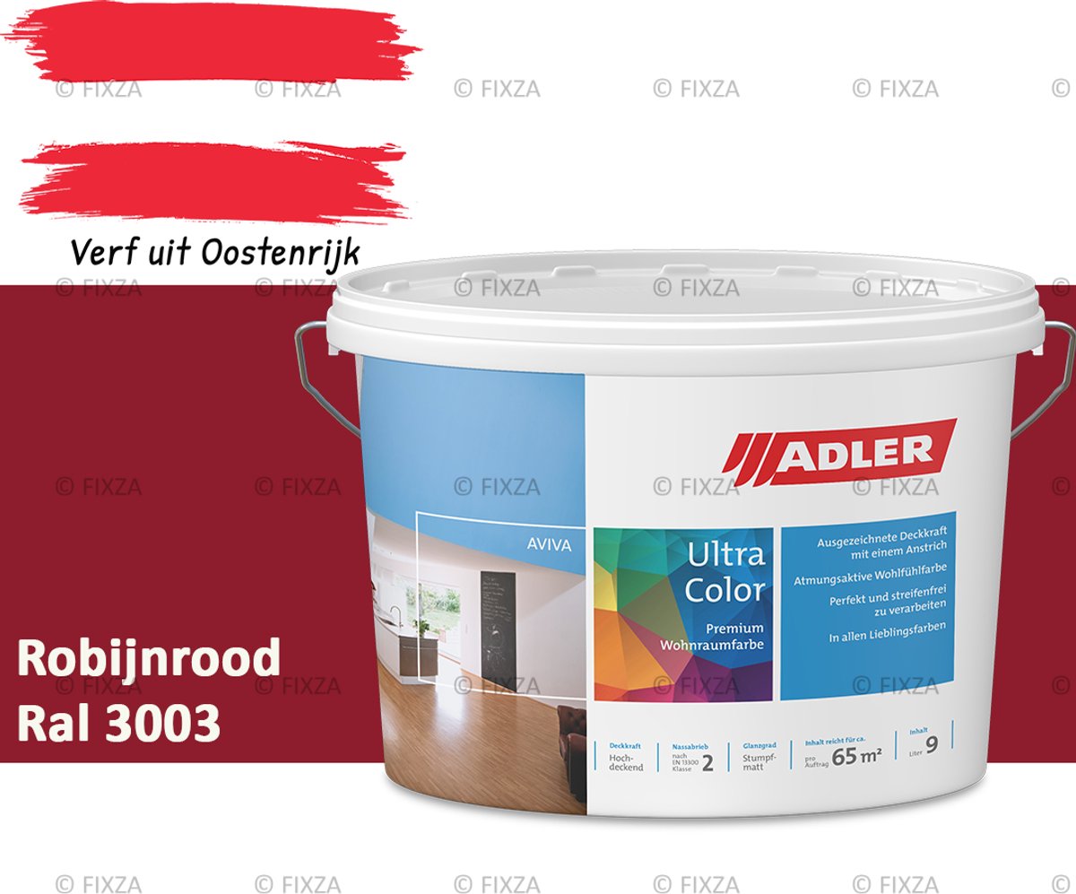 ADLER Aviva Ultra-Color SD Muurverf – Premium Matte Binnenmuurverf met Smart-Dry Technologie – Streeploos & Hoge Dekking – Robijnrood – 1 Liter