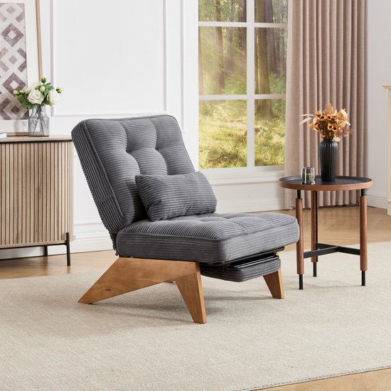 COSTWAY Loungestoel, teddy stoel met lendenkussen en houten poten, gevoerde enkele bank met rugleuning en armleuningen, oorfauteuil voor woonkamer en slaapkamer, belastbaar tot 150 kg, beige