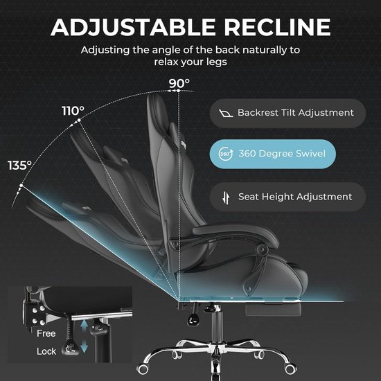 Ergonomische Gamingstoel met Massage en Voetensteun - 150 kg Capaciteit — afbeelding 2