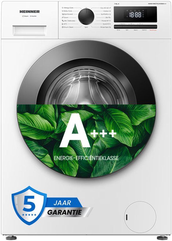 Heinner HWM–HME7012IVSMA – Lave-linge compact – 7 kg – 1200 tr/min – 15 programmes – Affichage numérique – Sécurité enfant – Classe énergétique A – Wit