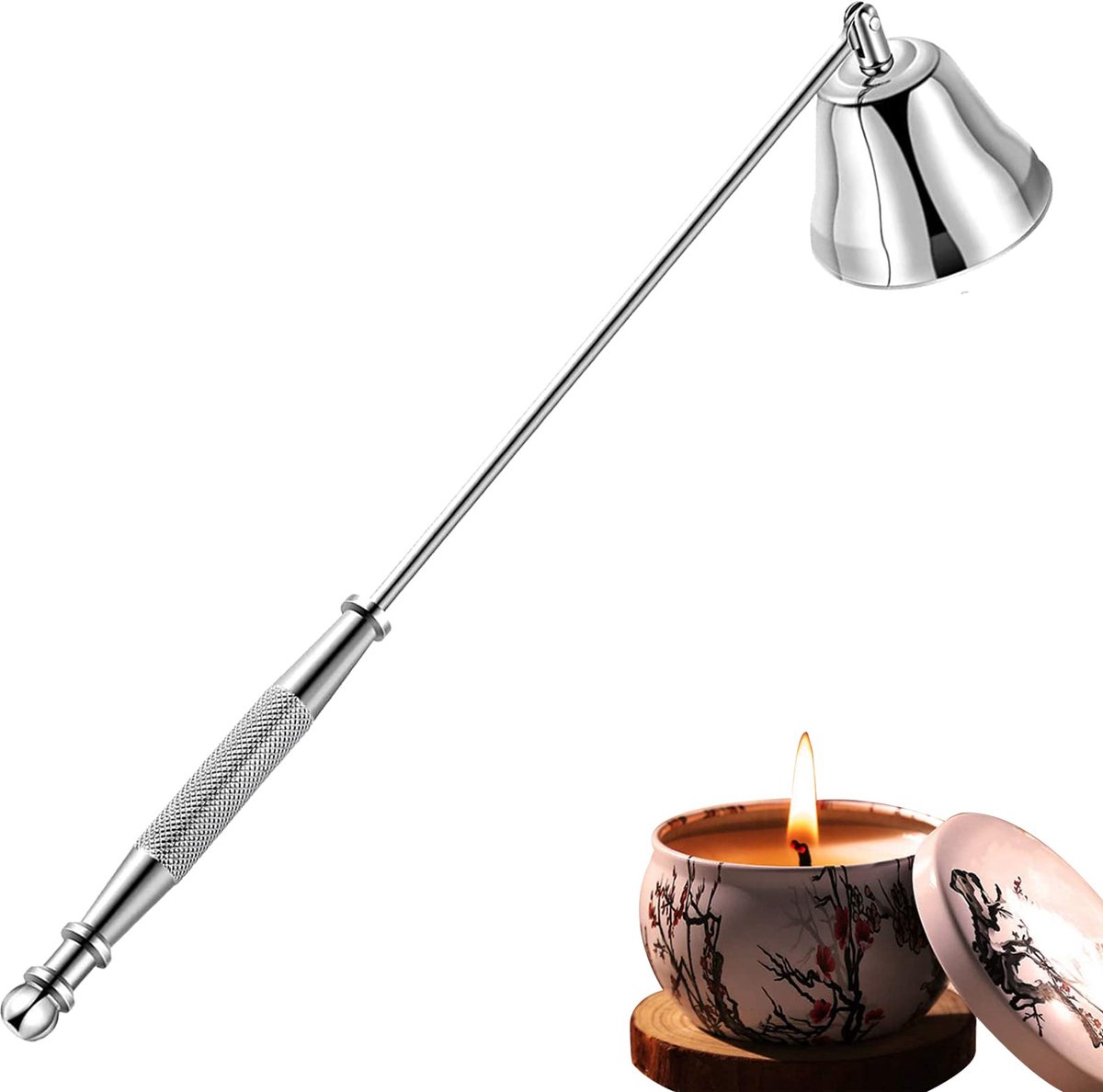 1 stuk - Kaarsendover - Roestvrij staal - Dooft kaarsen veilig - Ontwerp met lange steel - Ideaal voor kaarsenliefhebbers - Elegant cadeau - Klokvormig ontwerp - zilver