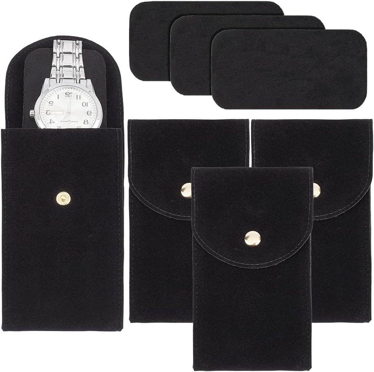 Provento - Draagbare fluwelen horloge opbergtas voor mannen en vrouwen - Horloge zak in zwart - Bescherming voor 4 horloges 13x7.5cm.