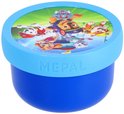 Boîte à snacks Mepal bleue avec couvercle illustrant le logo et les chiots de la Pat' Patrouille.