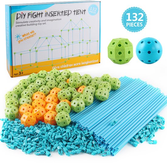 Kiddel Fort XXL Bouwpakket 132-delig speeltent – Tent Bouwset voor Kinderen – Creatief Constructiespeelgoed – Bouw je Eigen Hut, Fort, Iglo of Speeltent