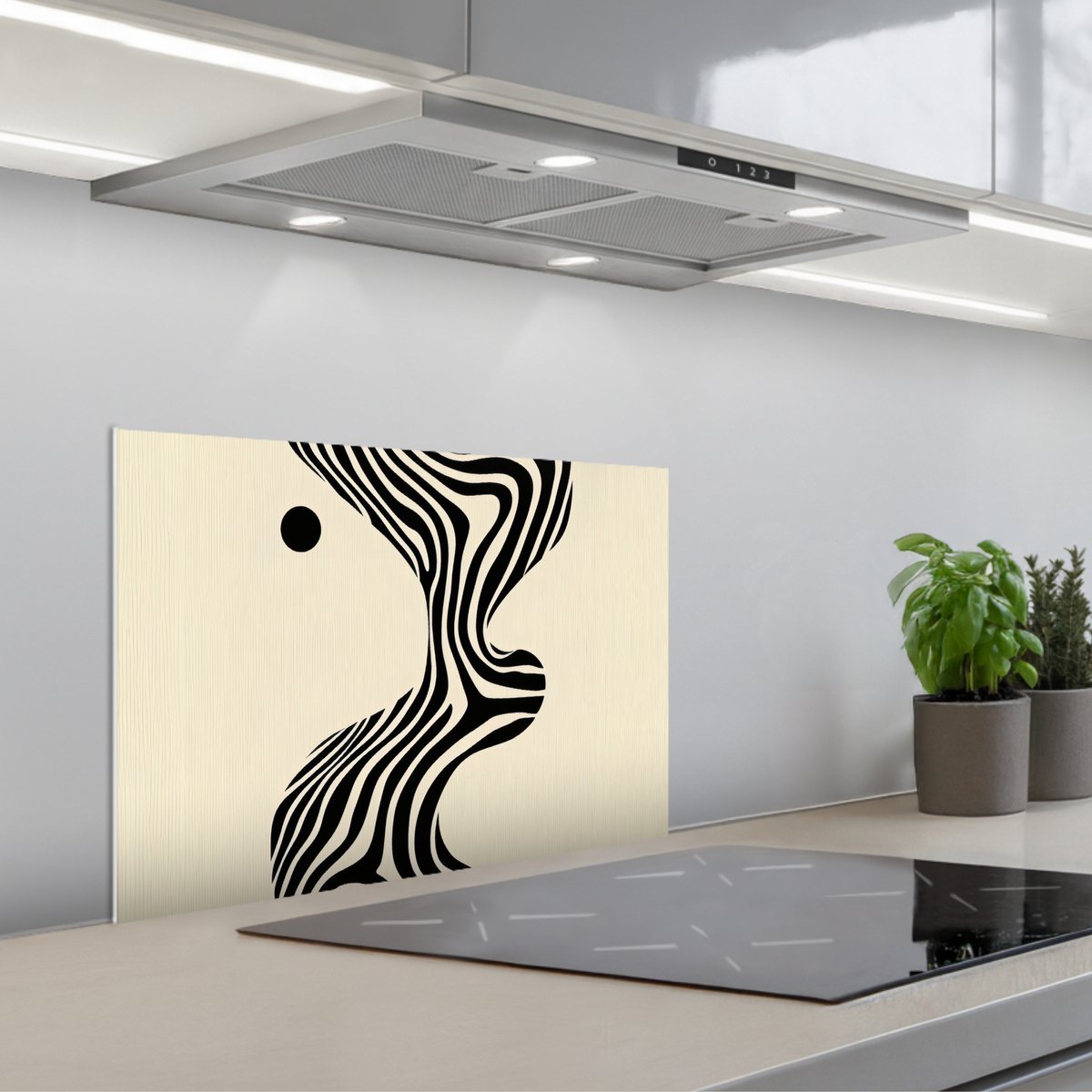 Spatscherm 60x40 cm - Zelfklevende achterwand Beige - Lijnen - Golvend - Abstract - Keuken muurbeschermer - Spatwand fornuis
