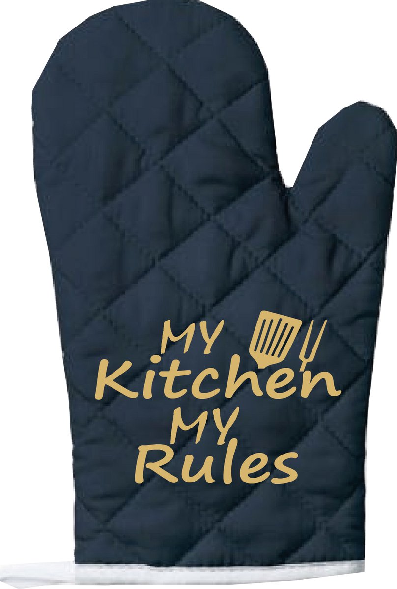 EIZOOK Functionele Ovenwant- Navy Blauw met Gouden Opdruk My Kitchen My Rules