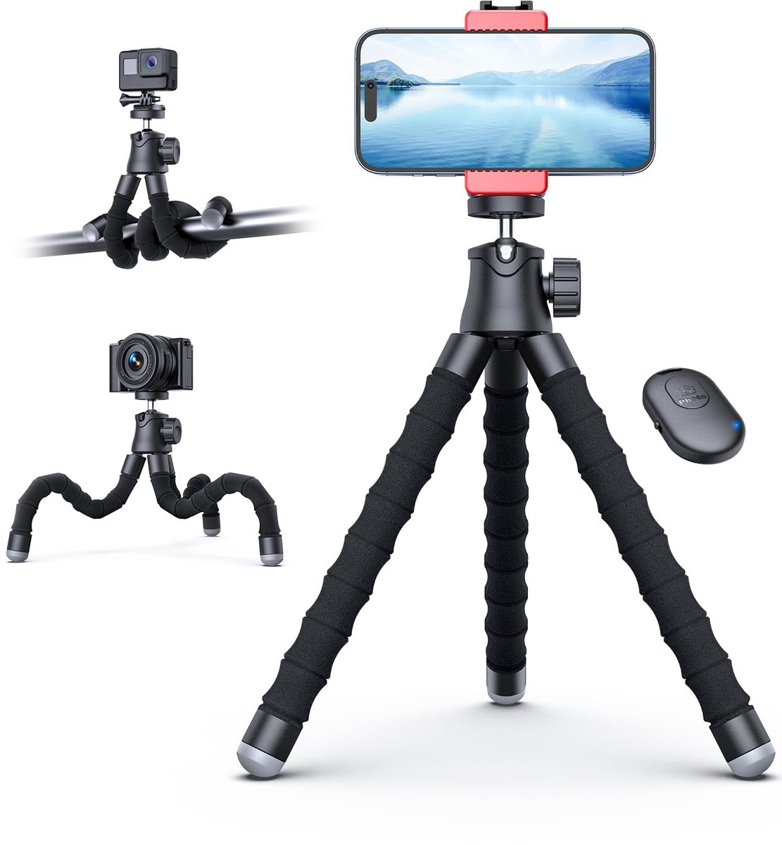 Unyqoos® Compact en veelzijdig statief met afstandsbediening voor smartphone en camera