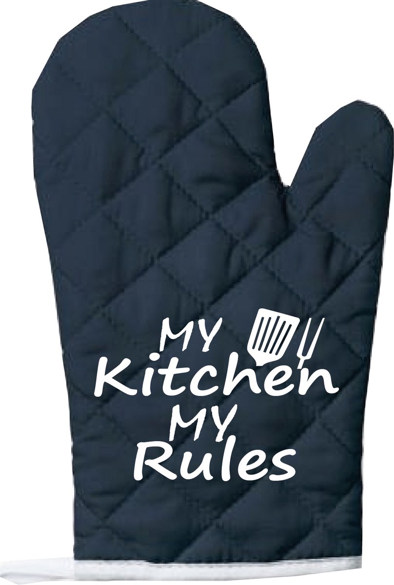 EIZOOK Functionele Ovenwant- Navy Blauw met witte Opdruk My Kitchen My Rules