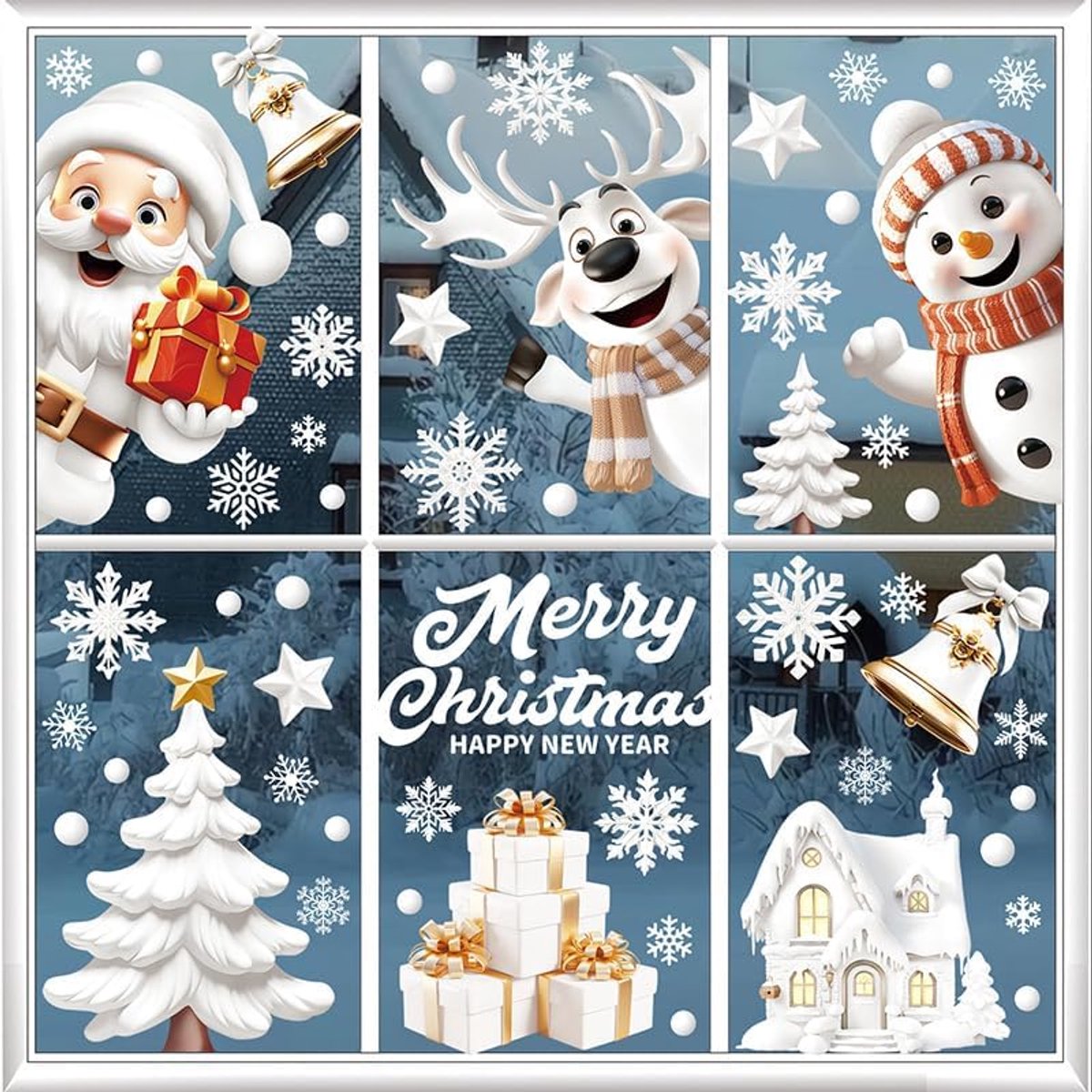Kerst raamstickers, 9 vellen zelfklevende kerst, raamdecoratie, kerst raamstickers, herbruikbaar, winter raamstickers voor glas, raam, winkel, school, decoratie (wit) - Cyslmuk®