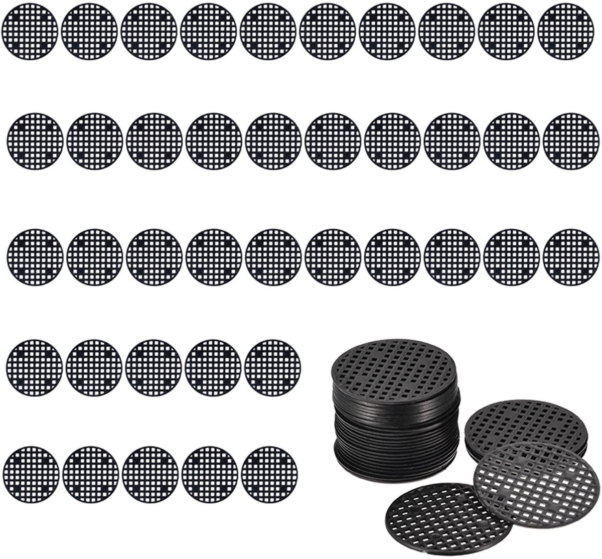 40-stuks drainagenet voor bloempotten - potplantenmat - bodemmat voor bloempotten - rond drainagenet - diameter 45 mm - tuingereedschap - geschikt voor buitenpotplanten en het verwijderen van aardeverlies uit bloempotten - zwart