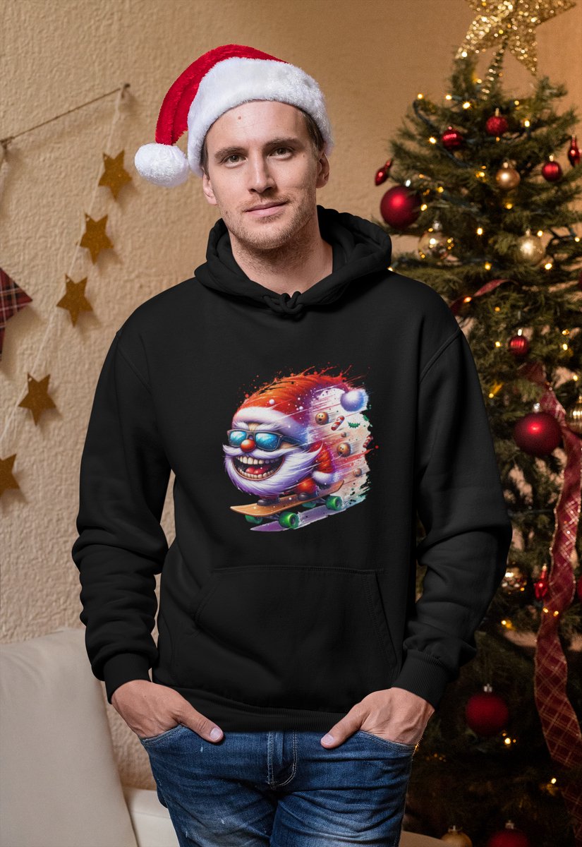 Skater Santa - Kersttrui - Kerst Trui Zwart - Grappig Kersttrui - Maat L - Limited Edition