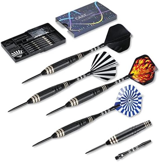 Stalen Darts – Professionele Steel Tip Darts – Dartpijlen – 24g Darts Set – Met Aluminium Shafts – Dart Flights – Rubber O-Rings – Flight Protectors – Dartslijper – Gereedschap – Complete Dartset – Voor Dartbord – Beginners en Gevorderden — afbeelding 2