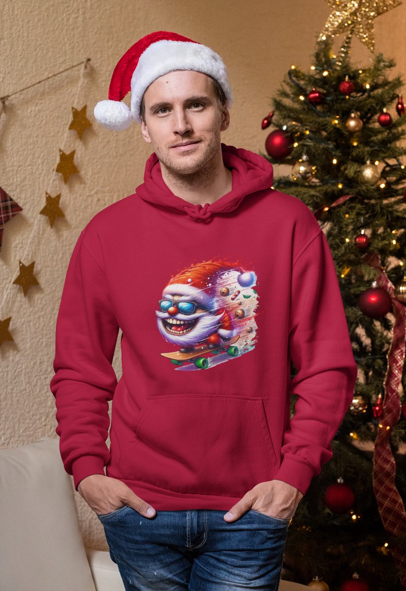 Skater Santa - Kersttrui - Kerst Trui Rood - Grappig Kersttrui - Maat XXL - Limited Edition