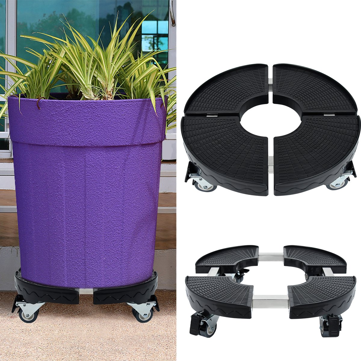 Aufun Plantenwagen Ø 39-52 mm-Verstelbaar-Met 360° Draaibare Wielen-Draagvermogen 300 Kg-Zwart