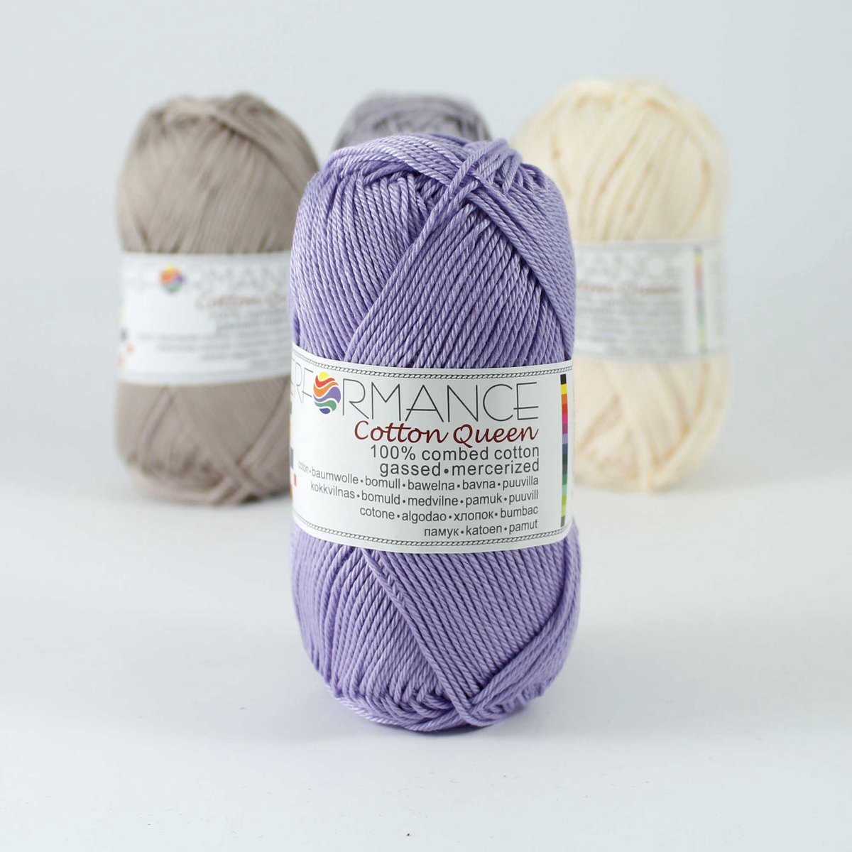 5 bollen effen haakgaren - lila (072) - Cotton Queen uni - gemerceriseerde 100% katoen - breigaren