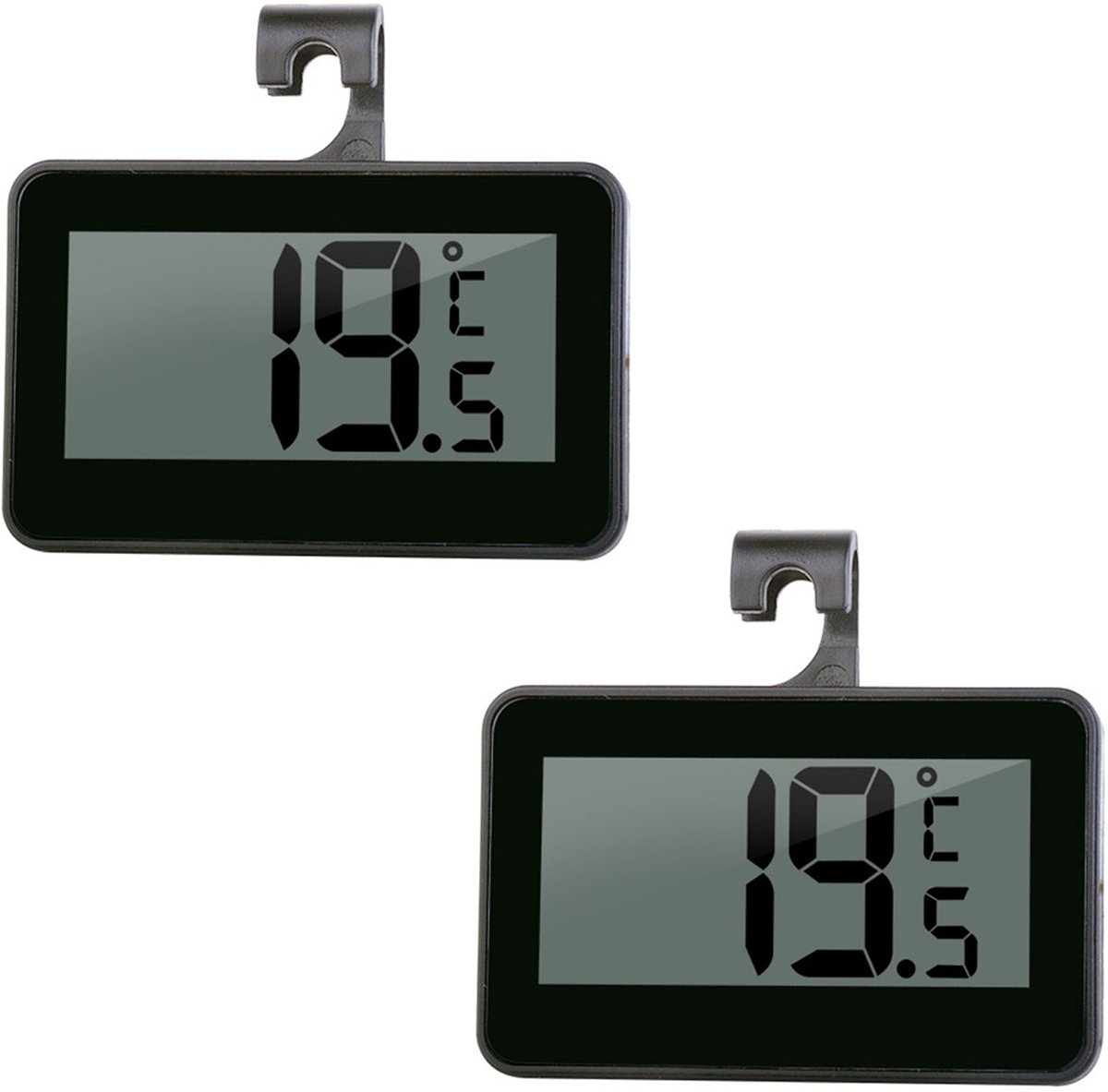 2 stuks koelkastthermometers, digitale thermometer, gemakkelijk af te lezen lcd-scherm, perfect voor gebruik binnenshuis, thuis, restaurants, bars en cafés (zwart)