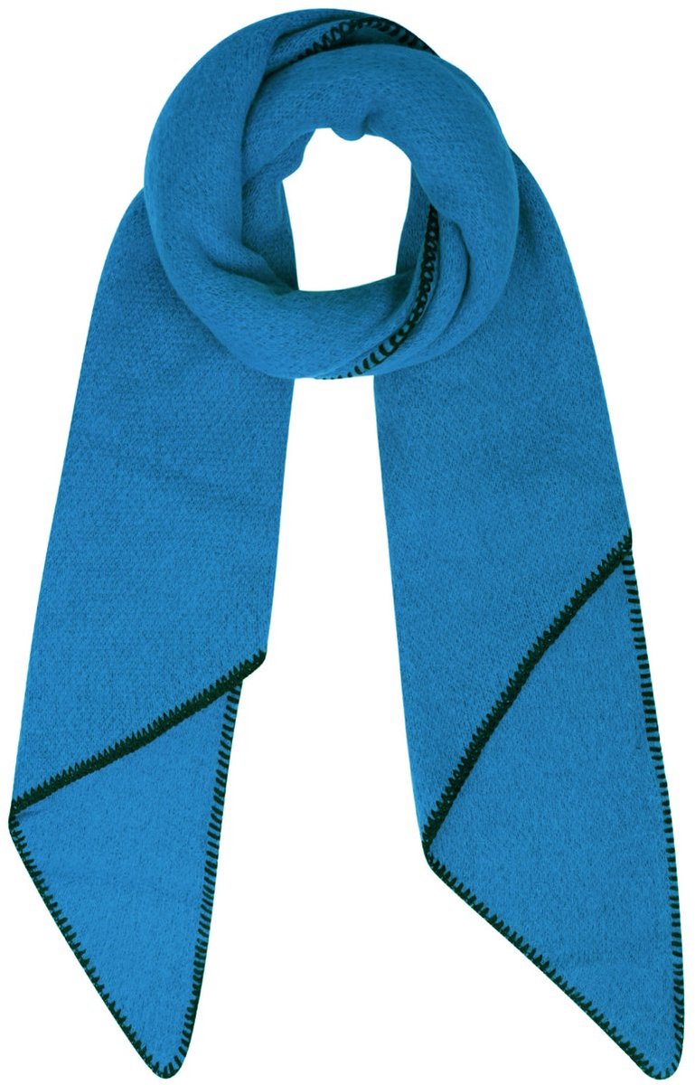 Wintersjaal eenkleurig met zwarte stiksels - 50 x 180 cm. groot! - Sjaal - Donkerblauw