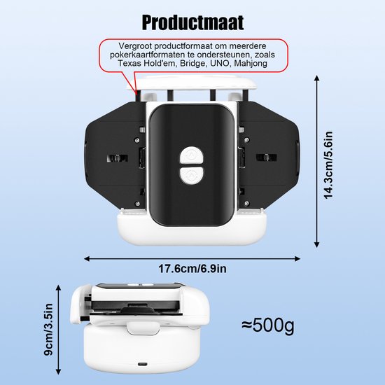 Automatische Oplaadbare Kaartschudder -Schudmachine - Laag Geluidsniveau - Draagbaar Ontwerp - Geschikt voor 1-2 Speldekks - Voor Poker, UNO, Blackjack, Skip-Bo, Phase 10