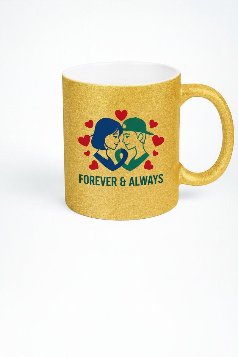 Gouden Glitter Mok "Forever & Always" - Romantisch Koppel Design Liefdesmok