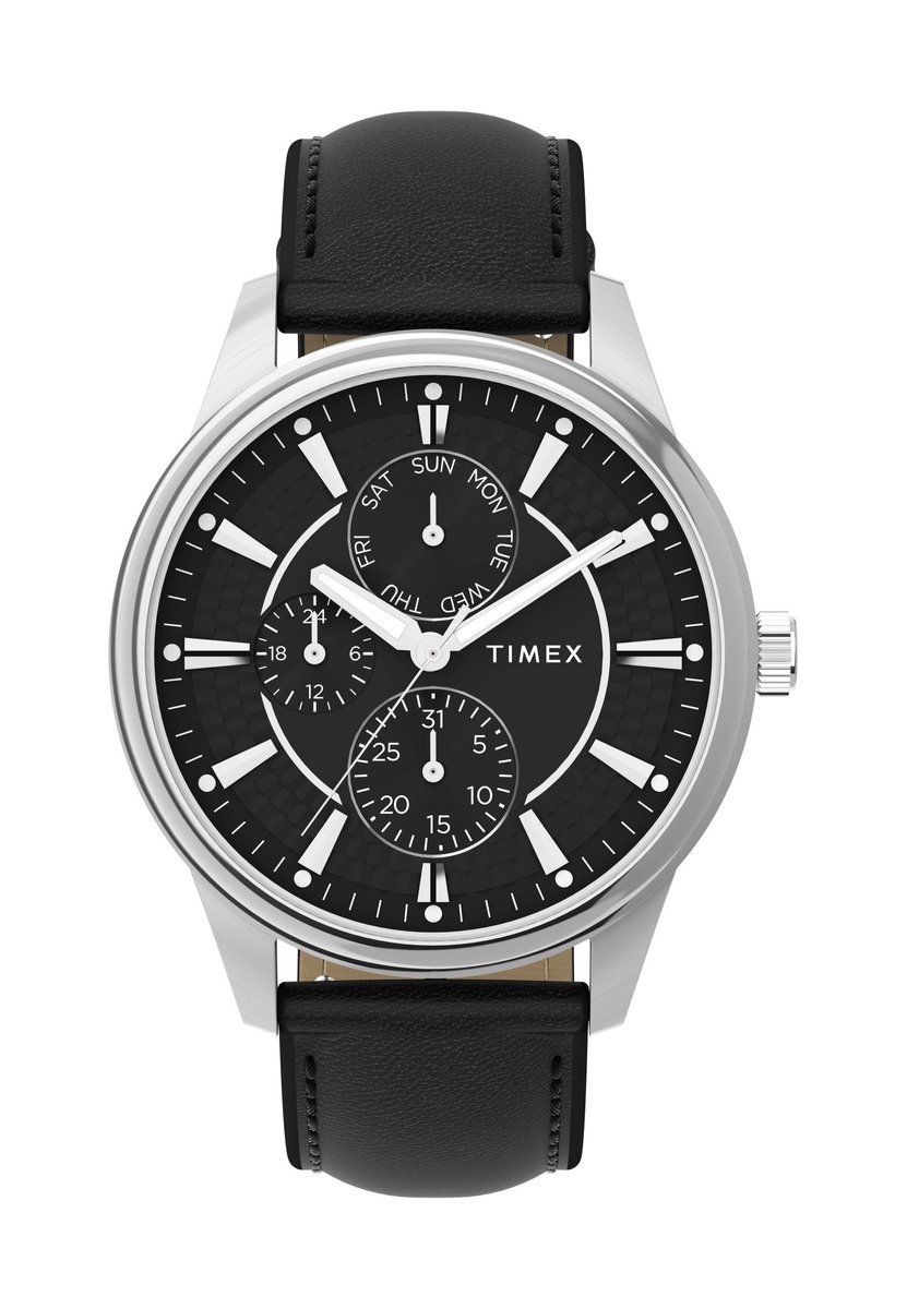 Timex Chicago Quartz Analoog Horloge Zilverkleurig Kast: 100% Roestvrij Staal | Armband 100% Leer 45 mm TW2Y21600AJ