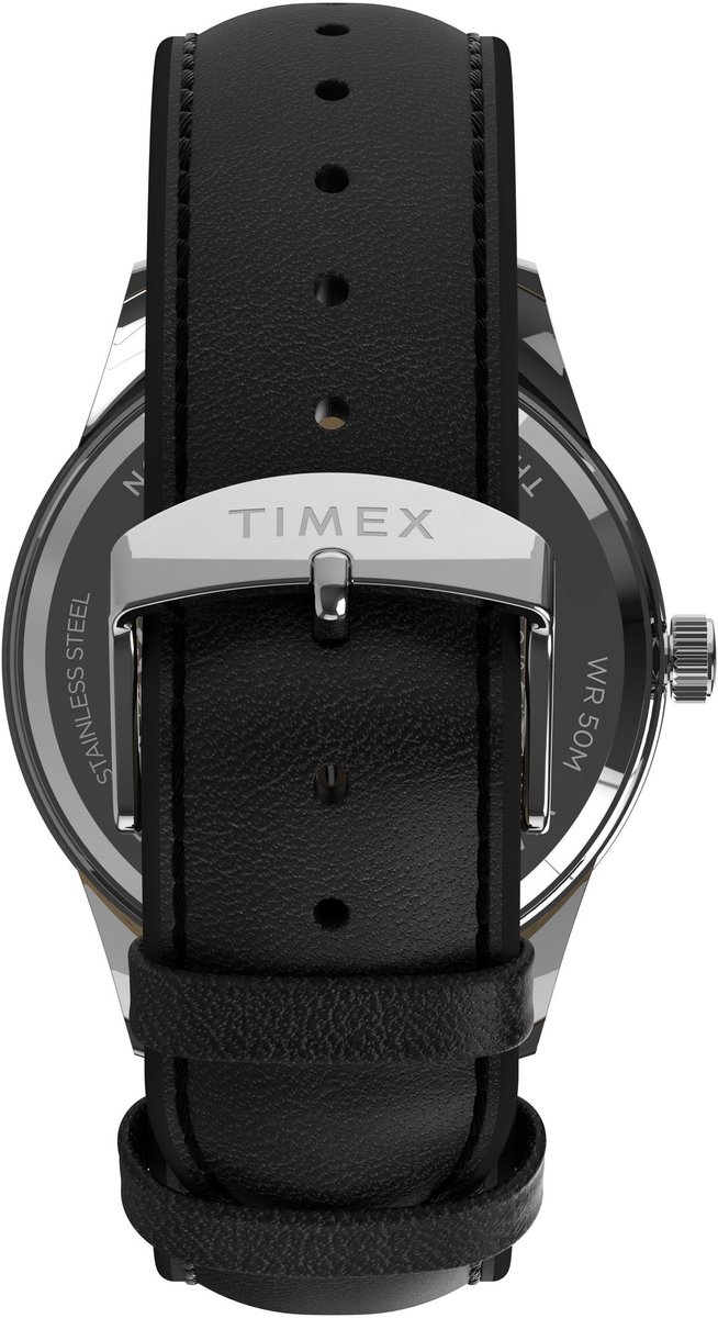 Timex Chicago Quartz Analoog Horloge Zilverkleurig Kast: 100% Roestvrij Staal | Armband 100% Leer 45 mm TW2Y21600AJ