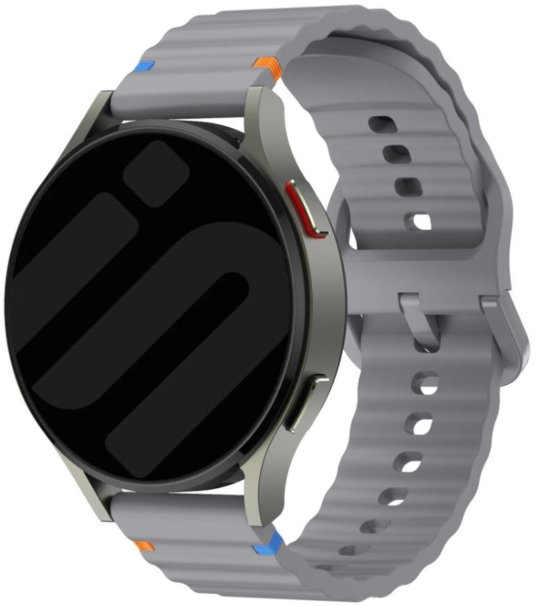Horlogebandje - Smartwatch bandje - Watchband - Geschikt voor Samsung Galaxy Watch 7 (40 & 44mm) / 6 Classic (43 & 47mm) / 5 (Pro) / 4 (Classic) / FE - Siliconen Wave - Donkergrijs - Jonyx