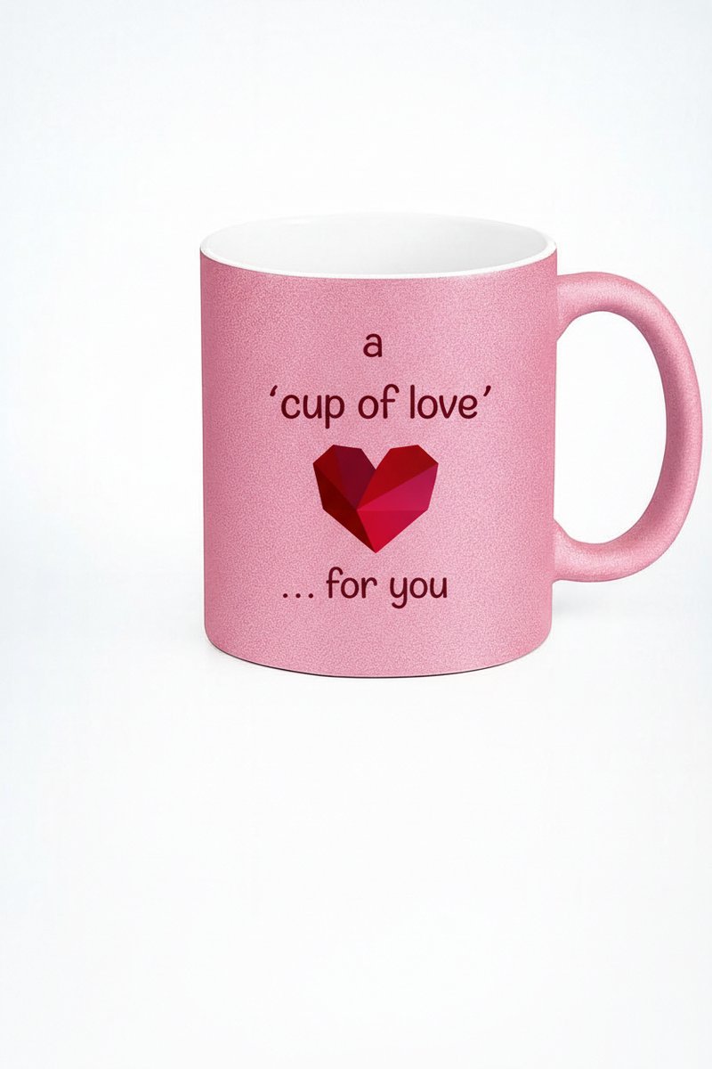 Roze Liefdesmok 'A Cup of Love' met Geometrisch Hart - Romantisch Cadeau