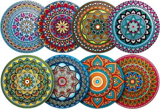 Onderzetters Mandala - 8 stuks - Set van 8 - Onderzetters - Bohemian - Coasters - Onderzetters glazen - Houten onderzetters - Onderzetters voor glazen - Onderleggers voor glazen of Kopjes - Verjaardagscadeau - Moederdag - Vaderdag - Cadeau