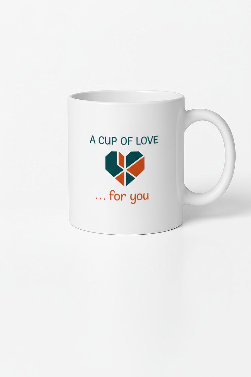 Mok 'A Cup of Love' met Geometrisch Hart Design - Uniek Cadeau