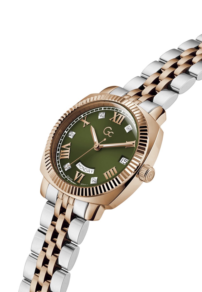 Gc Gc Flair Coussin Lady Quartz Analoog Horloge Zilver En Roos Kast: 100% Roestvrij Staal | Bracelet 100% Roestvrij Staal 34 mm Z44004L3, Z44005L3