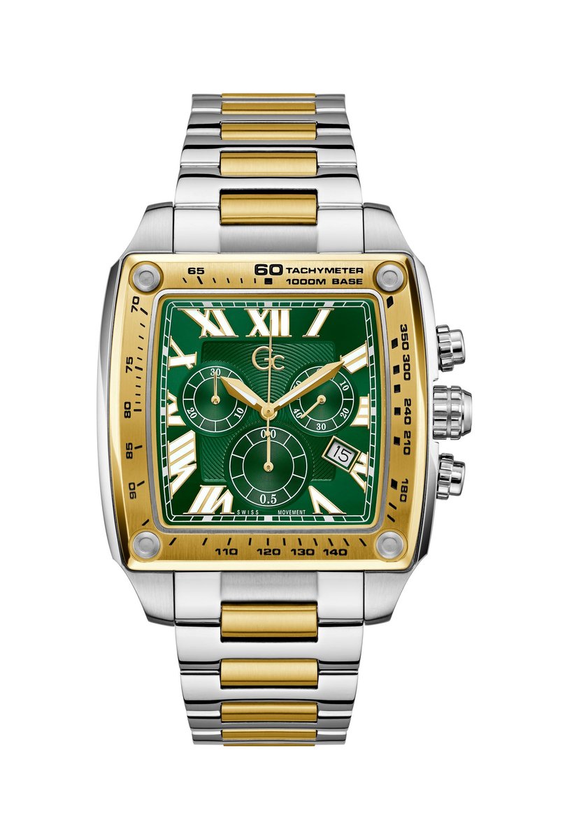 Gc Gc Retrofit Quartz Chronograaf Horloge Zilver En Geel Goud Case: 100% Stainless Steel | Armband: 100% Stainless Steel 45 mm Z56006G9
