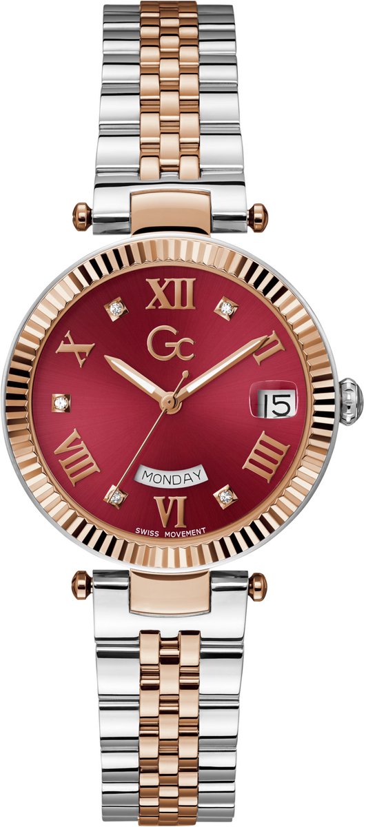 Gc Gc Flair Quartz Day Date Watch Zilver En Roségoud Case: 100% Roestvrij Staal | Armband: 100% Roestvrij Staal 34 mm Z01017L3MF, Z01019L9MF