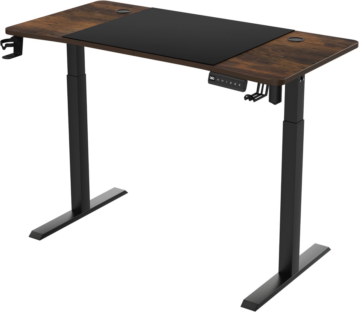 Aufun in hoogte verstelbaar computerbureau 120 x 60 cm - Staand bureau met kabelgoot en hoofdtelefoonhaak - Bruin