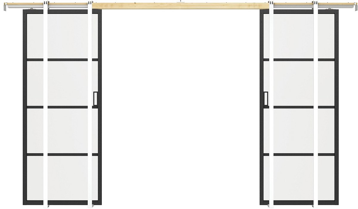 Vente-unique Dubbele schuifdeur met klamplaagsysteem - aluminium en gehard matglas - 2 x H205 x L83 cm - SINCA II