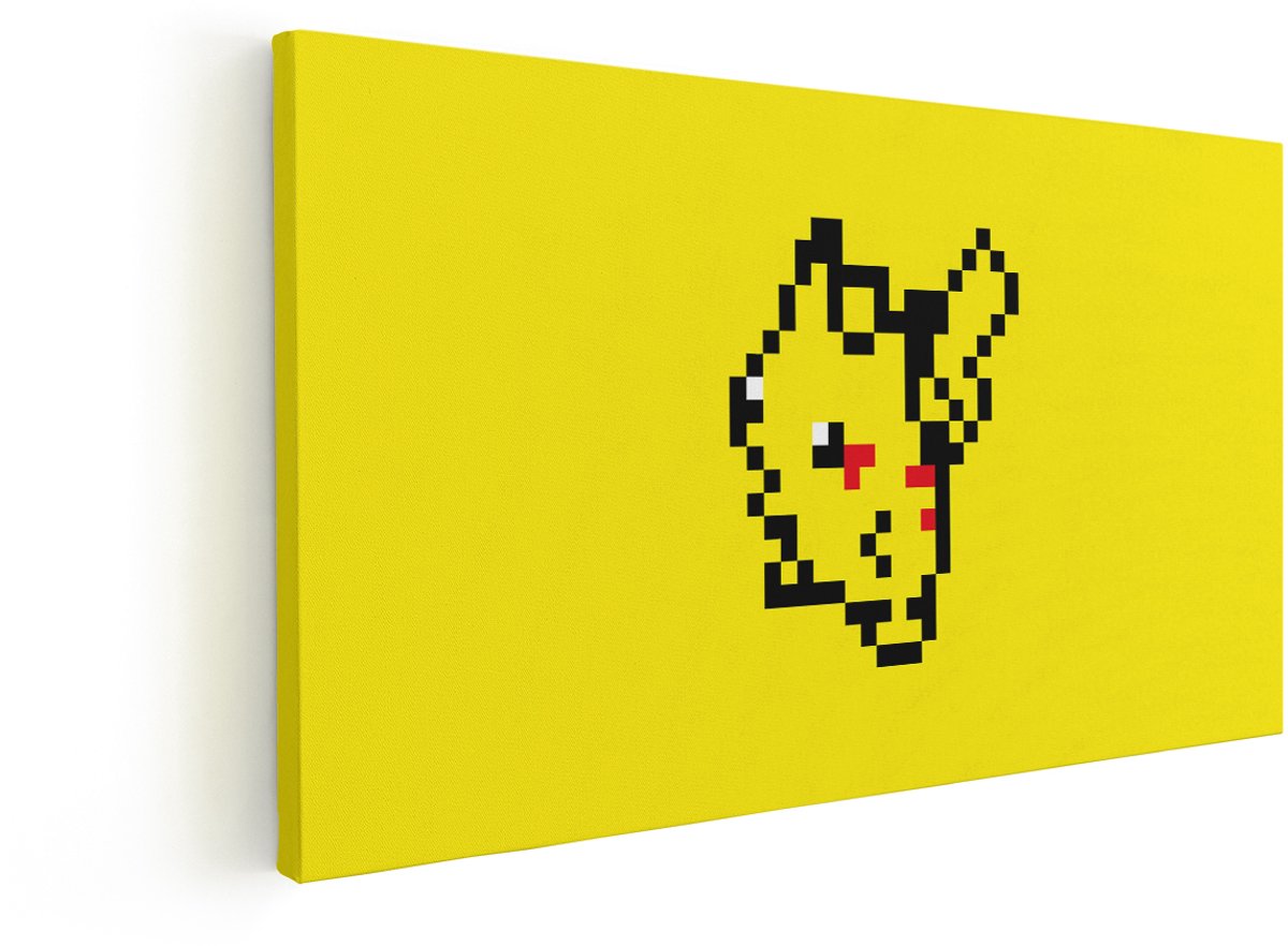 Artaza Canvas Schilderij Pikachu Pokemon - 120x60 cm - Wanddecoratie Kinderkamer - Muurdecoratie Pixel Art - Decoratie Retro Gaming Jongenskamer