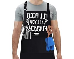 Kookschort voor heren en dames - waterdicht en bedrukt - met zakken - verstelbaar - voor keuken, restaurant en koffiehuis - grappig design