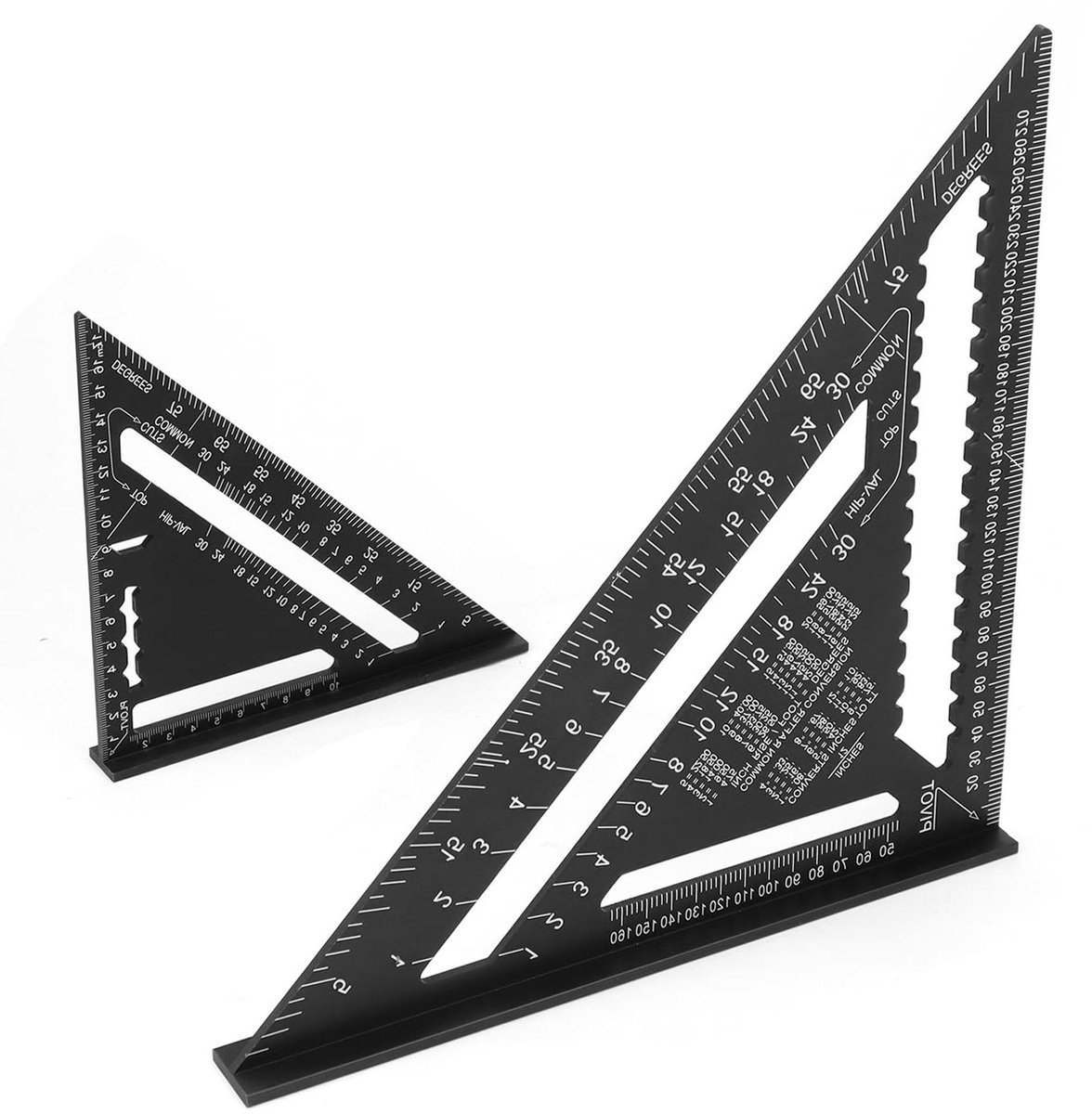 2 Stuks Timmermansvierkant Aluminium 185MM en 300MM - Driehoekige Liniaal Snelheidsvierkant voor Timmerlieden en Dakdekkers