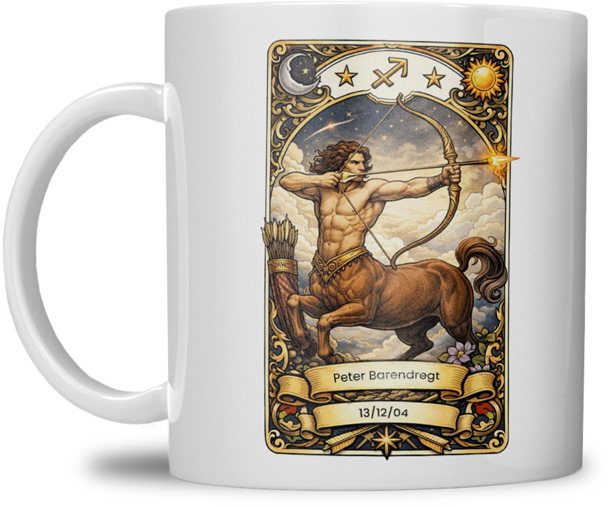 Sterrenbeeld mok - Boogschutter - Wit - Tarot mok - Gepersonaliseerd met naam en datum
