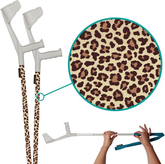 myCover Leopard - 2 stuks - Trendy hoes voor krukken en wandelstokken, past op elke kruk of wandelstok, elastische stof, wasbaar 30°C, verschillende patronen - Excl. Kruk