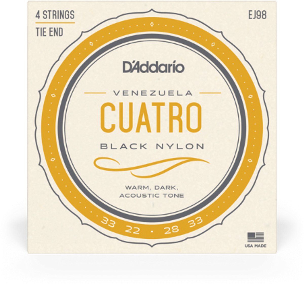 D'Addario Cuatro-Venezuela, 4-snarig, zwart nylon EJ98