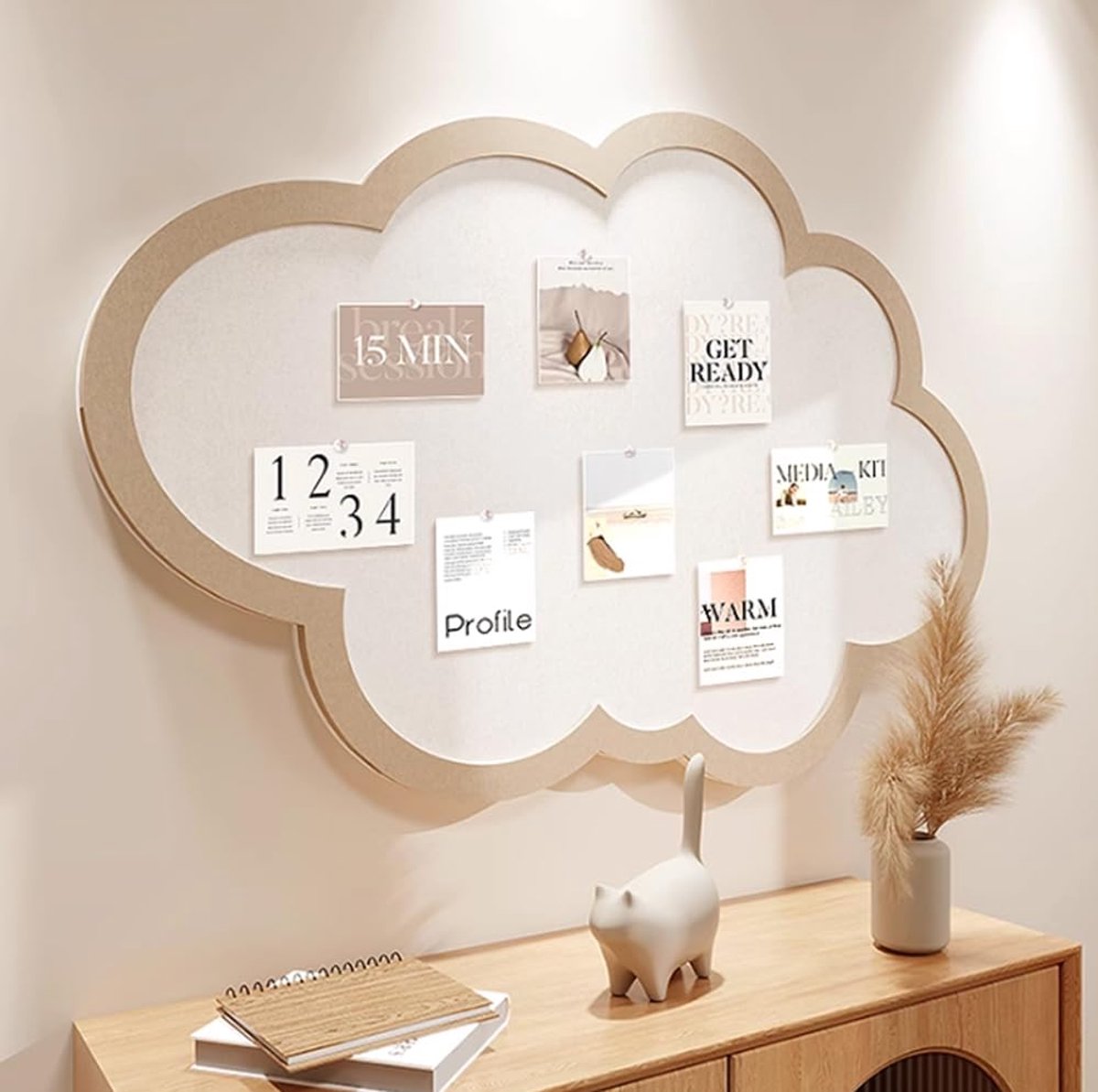 Leuk prikbord voor aan de muur, wolkvormig kurkbord met punaises, zelfklevend vilt memobord, doe-het-zelf wanddisplay voor kantoor, thuis, school, wit