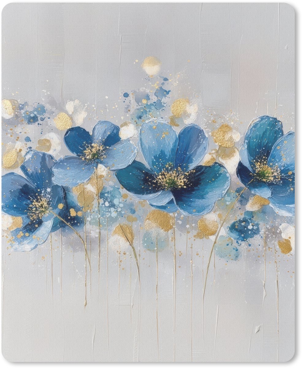 Muismat 19x23 cm - Mousepad Bloemen - Blauw - Abstract - Muismatten
