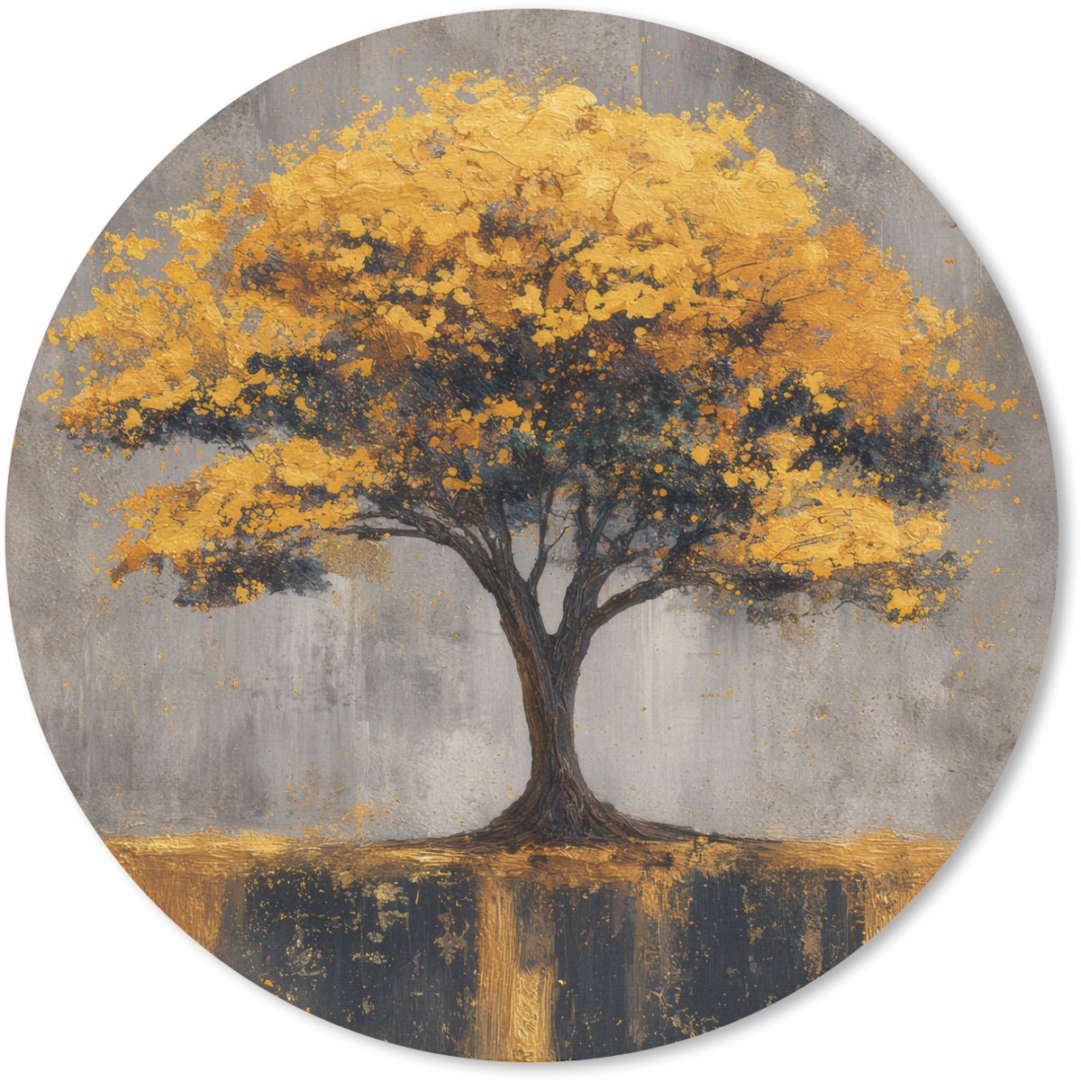Muismat rond 20x20 cm - Mousepad Boom - Bladeren - Goud - Abstract - Ronde muismatten