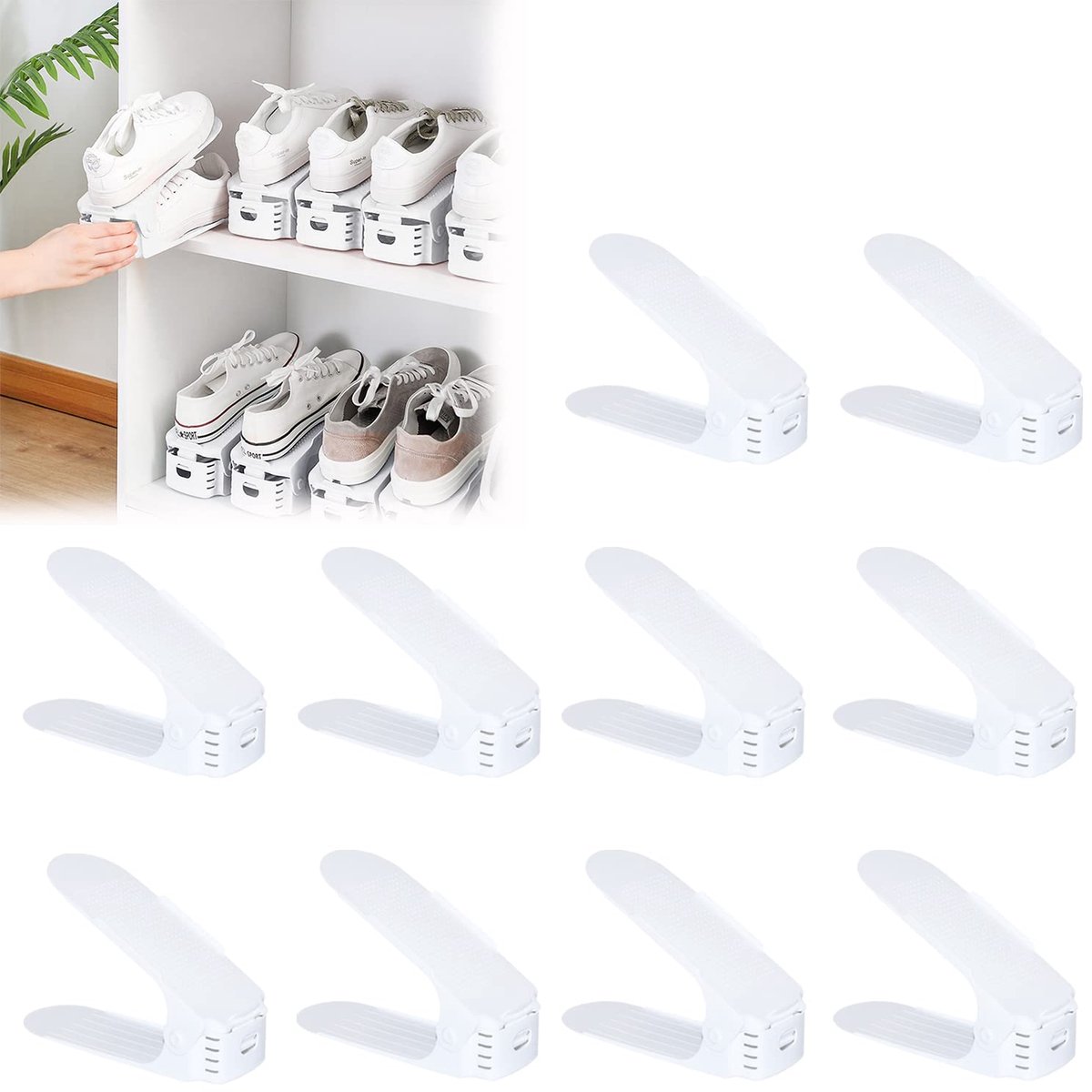 Aufun Verstelbare schoenrekken - 30 stuks - Antislip - Wit