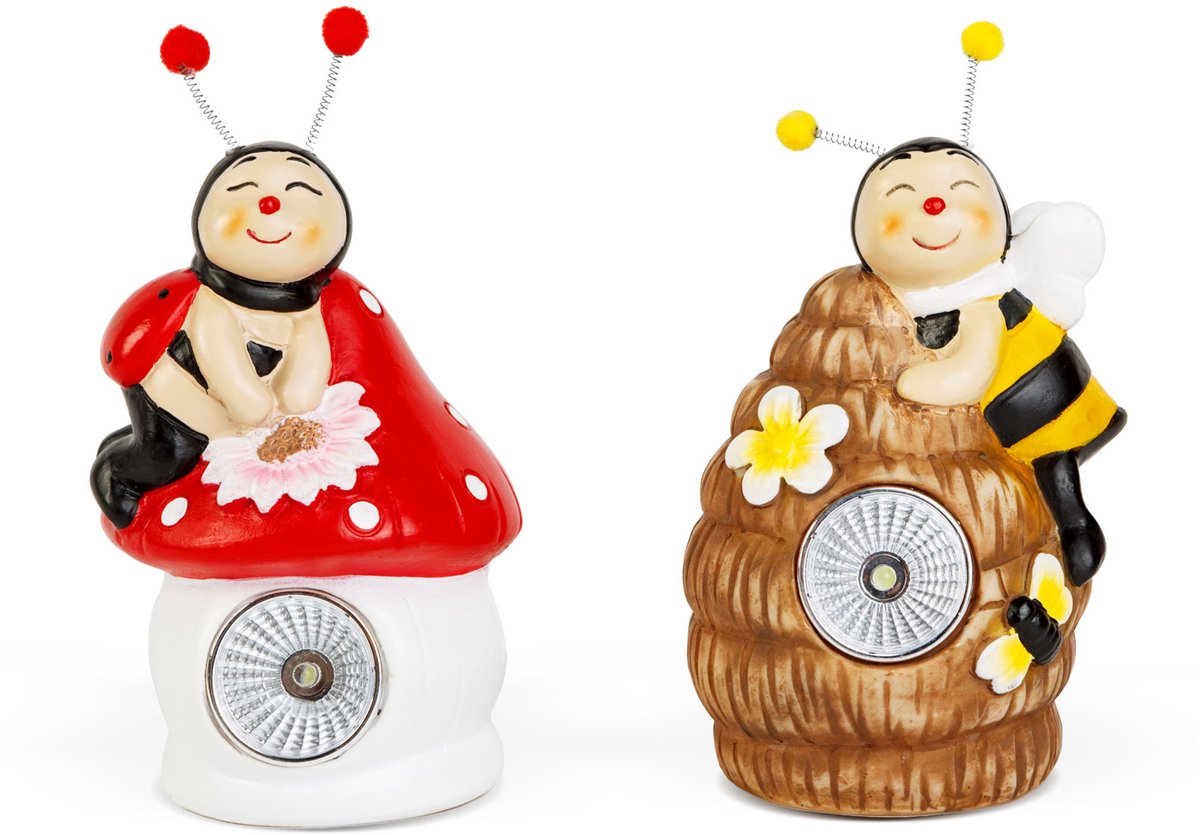 1x Solar Tuindecoratie Dierfiguur met LED op Zonne-Energie – Bij of Lieveheersbeestje – 1 Koel Witte LED – Automatisch Aan/Uit – Sfeerverlichting voor Tuin en Terras - Willekeurig design [11426G]