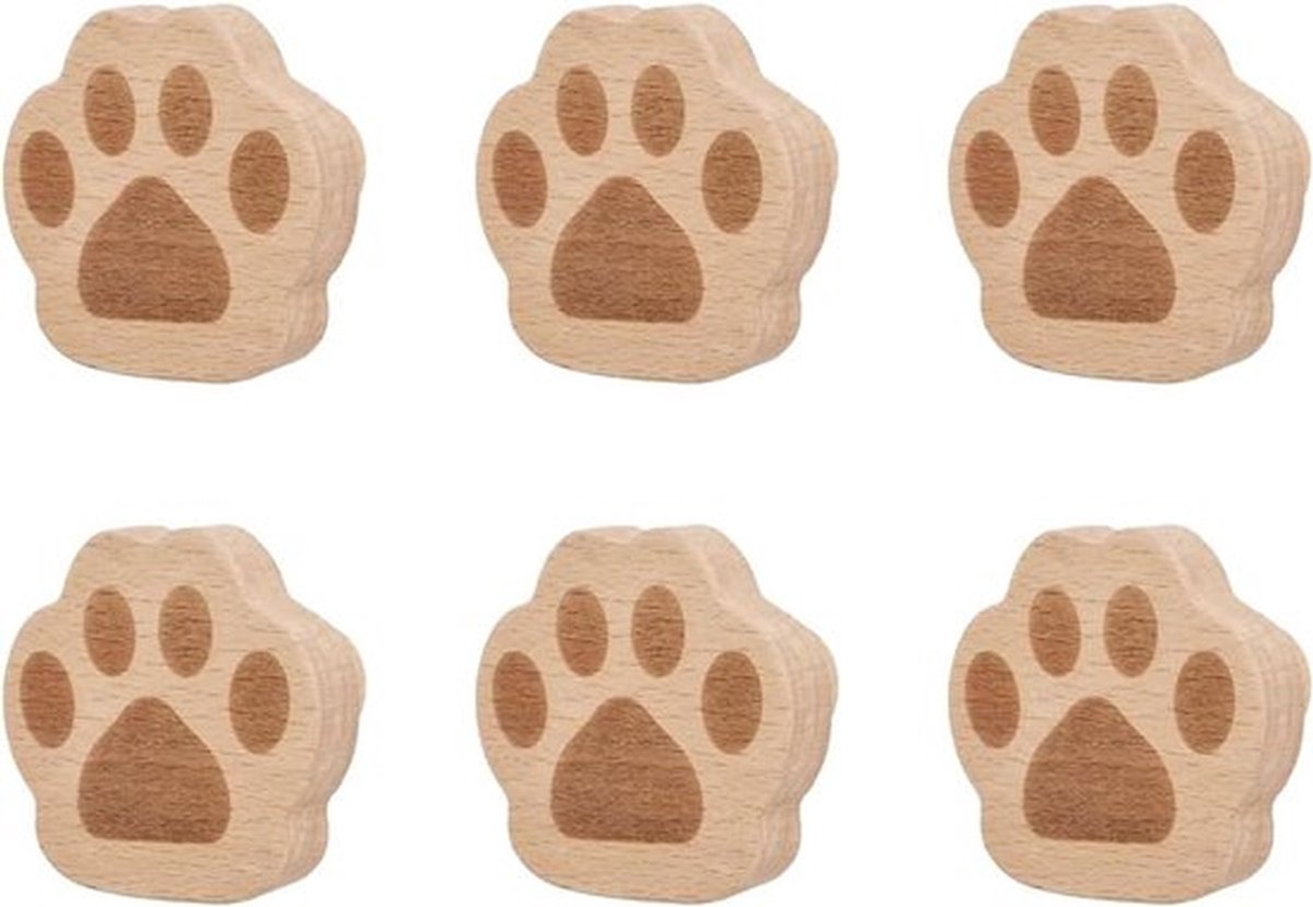 Houten ladeknoppen met kattenpootprint, 6 stuks, trekgrepen met één gat, decoratieve meubelknoppen met schroeven, uitbreidingsbuis.