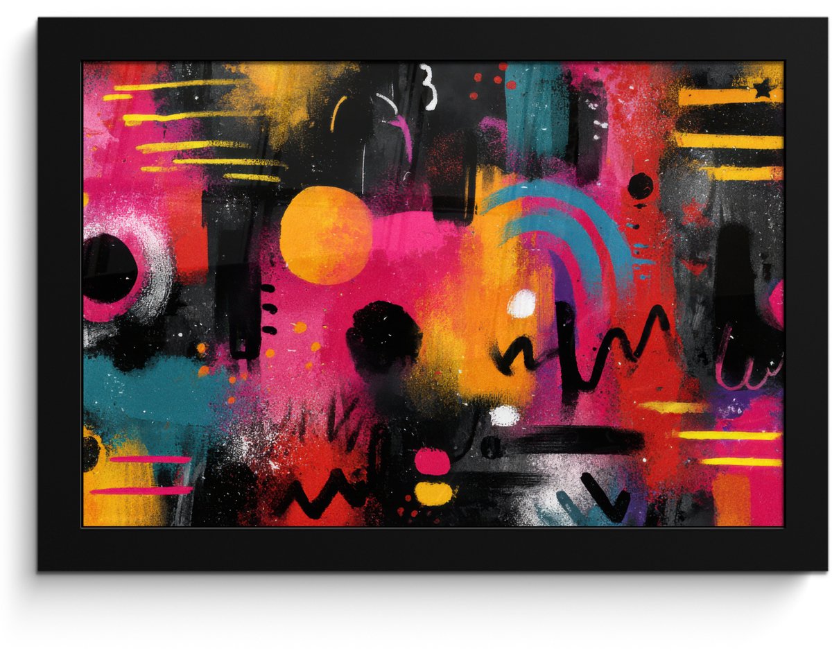 FrameYourWall Poster in lijst - Fotolijst 30x20 cm - Posters - Kleurvlakken - Vormen - Kleurrijk - Abstract - Posterlijst zwart - Decoratie - Wanddecoratie woonkamer - Muurdecoratie slaapkamer Kleurvlakken - Kleurrijk - Abstract
