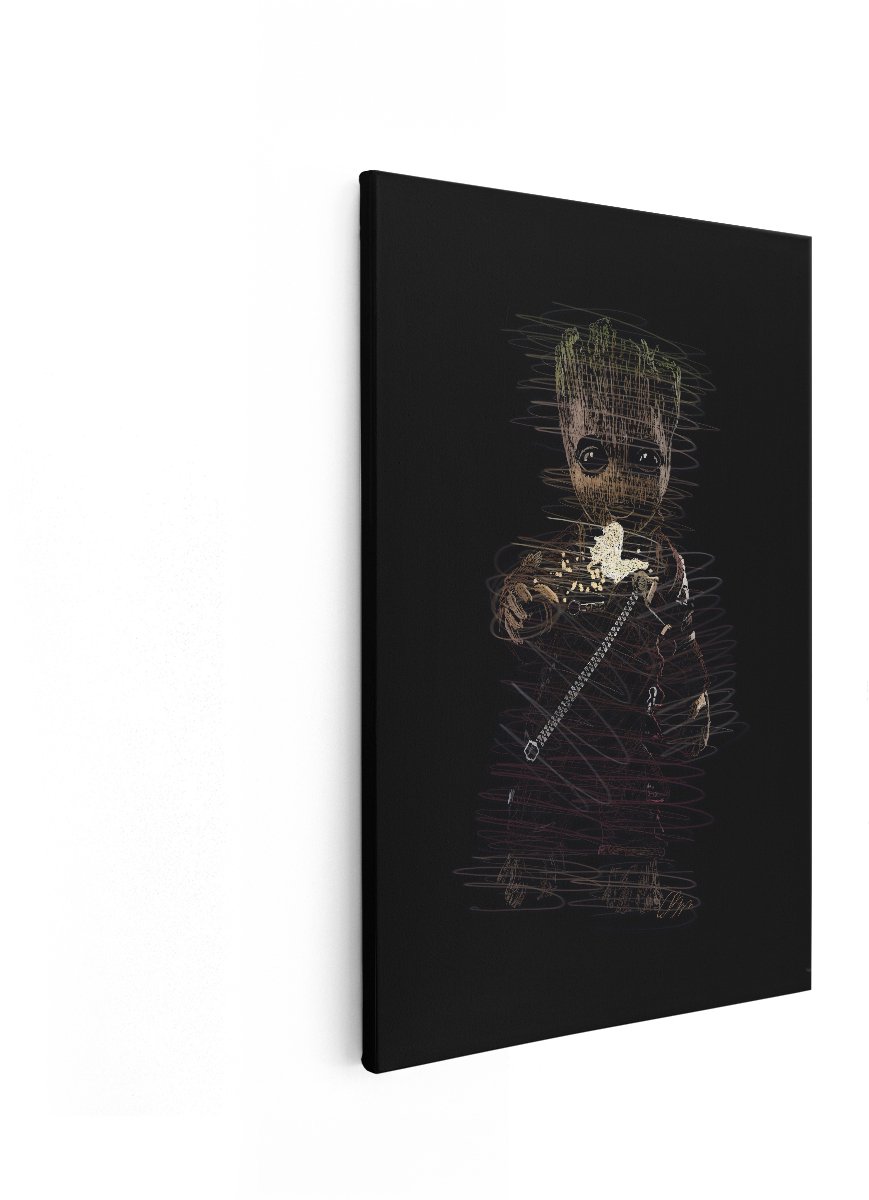 Artaza Canvas Schilderij Baby Groot - 80x120 cm - Wanddecoratie Marvel - Muurdecoratie Kinderkamer - Decoratie Jongenskamer Line Art
