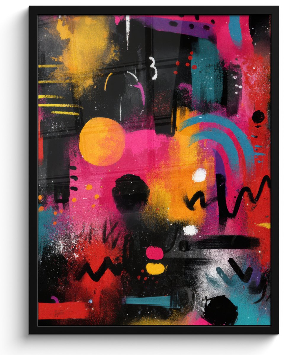 FrameYourWall Poster in lijst - Fotolijst 60x80 cm - Posters - Kleurvlakken - Vormen - Kleurrijk - Abstract - Posterlijst zwart - Decoratie - Wanddecoratie woonkamer - Muurdecoratie slaapkamer Kleurvlakken - Kleurrijk - Abstract