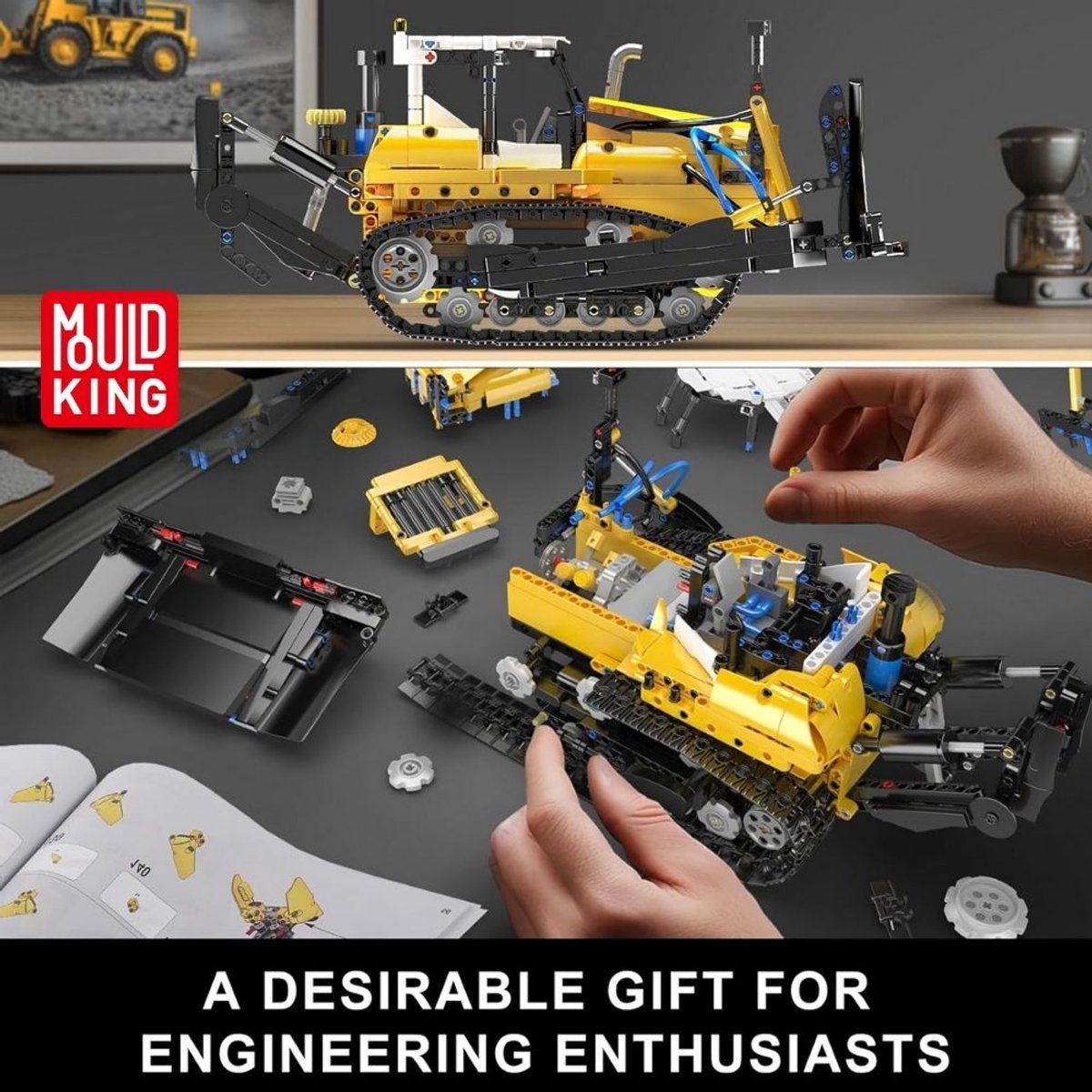Mould King 19019 PR756 Bulldozer bouwset | Creator technische auto modelbouw | Educatief classic constructie speelgoed bouwpakketten voor kinderen & volwassenen | Hydropomp niet geschikt voor Lego technic | Bouwdoos met 1200 bouwstenen — afbeelding 11
